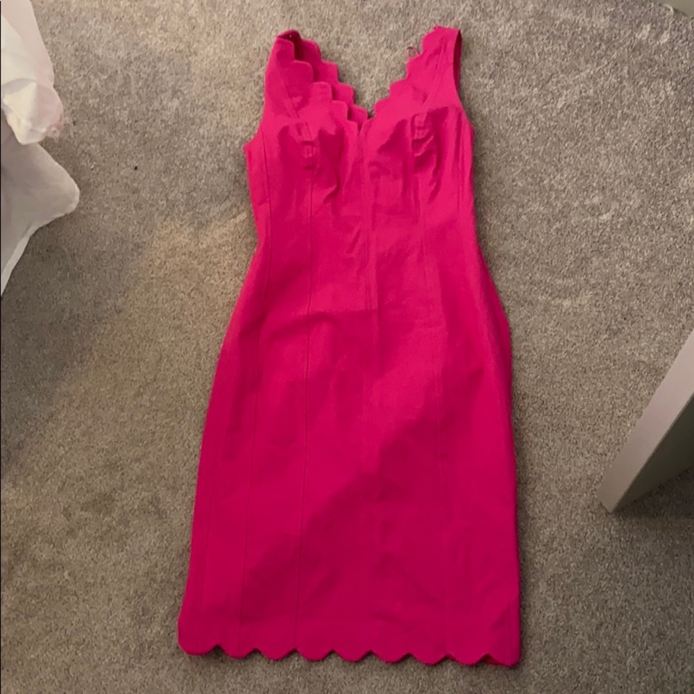 Hot pink scalloped business dress Banana Republic